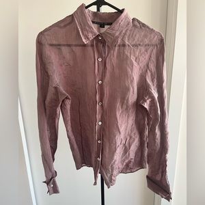 Lafayette New York 148 Silk Blend Button Down Shirt Mauve Purple Sheer Sz 10
